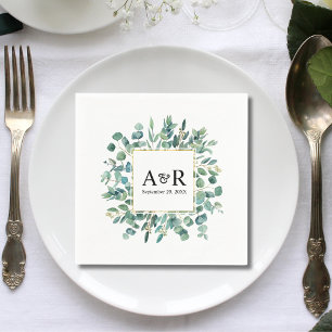 Greenery Modern Monogram Minimalist Wedding Napkin