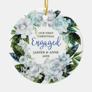 Greenery Modern Personalised Couple Engagement Ceramic Tree Decoration