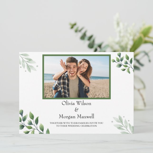 Greenery Modern Photo Save The Date Invitation (Standing Front)