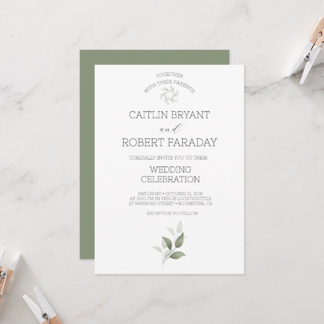  Greenery Modern Wedding Invitation (Front/Back In Situ)