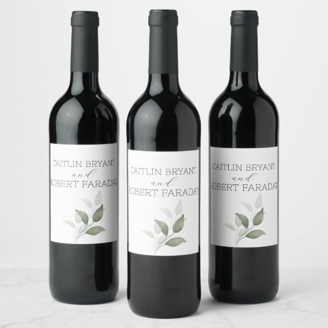  Greenery Modern Wedding  Wine Label (Bottles)