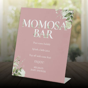Greenery Momosa Bar Dusty Rose Pink Baby Shower Pedestal Sign