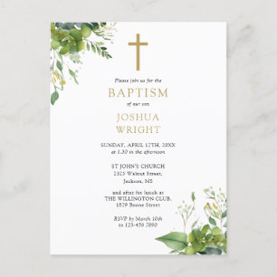 Greenery Monogram Baptism Christening Invitation Postcard
