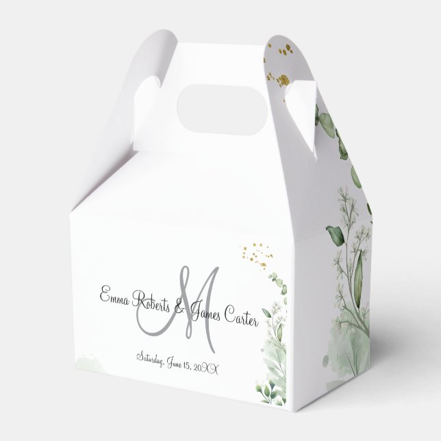 Greenery Monogram Wedding Favour Boxes (Front Side)