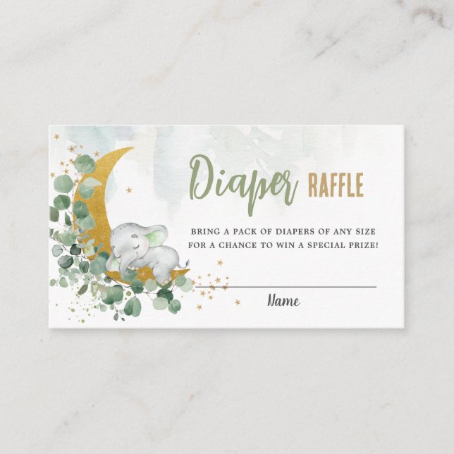 Greenery Moon Cute Elephant Neutral Diaper Raffle  Enclosure Card (Front)