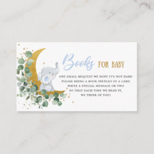 Greenery Moon Elephant Books for Baby Shower Boy Enclosure Card