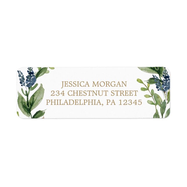 Greenery Navy Gold Return Address Labels (Front)