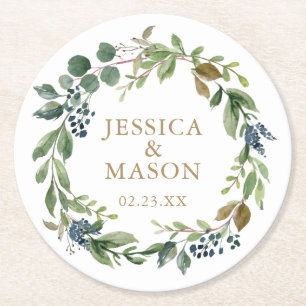 Greenery Navy Wedding Coasters