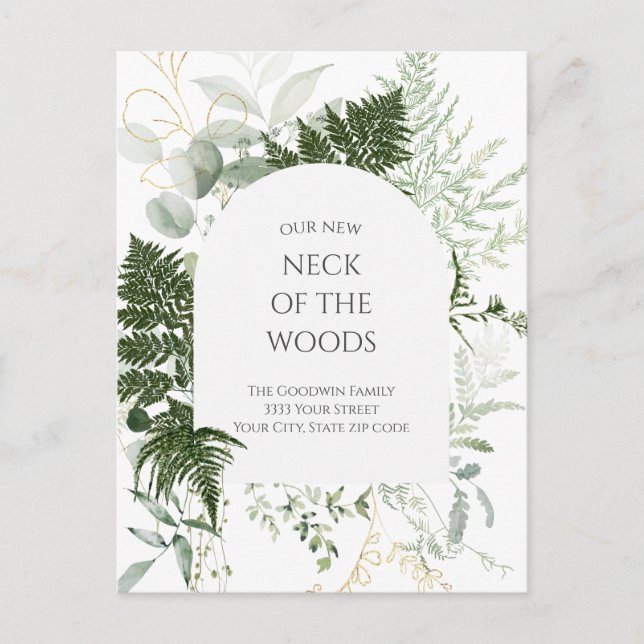 Greenery Neck of the Woods Moving Announcement Postcard (Front)