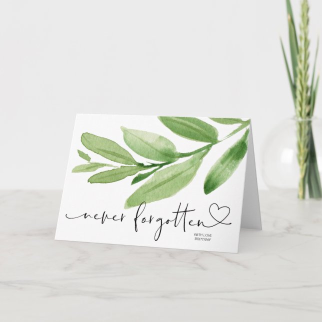 Greenery Never Forgotten Condolence Sympathy Grief Card (Front)