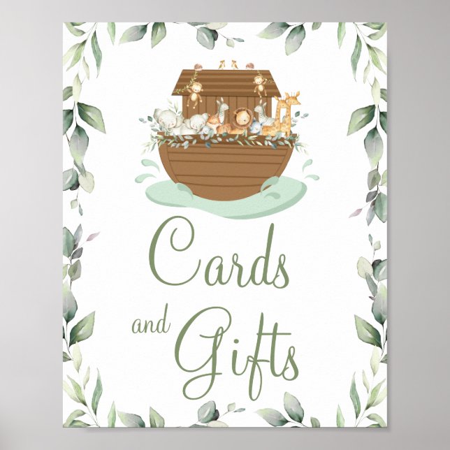 Greenery Noah's Ark Baby Shower Baptism Cards Gift Poster (Front)