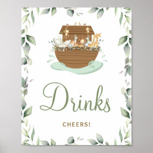 Greenery Noah's Ark Baby Shower Birthday Drinks Poster