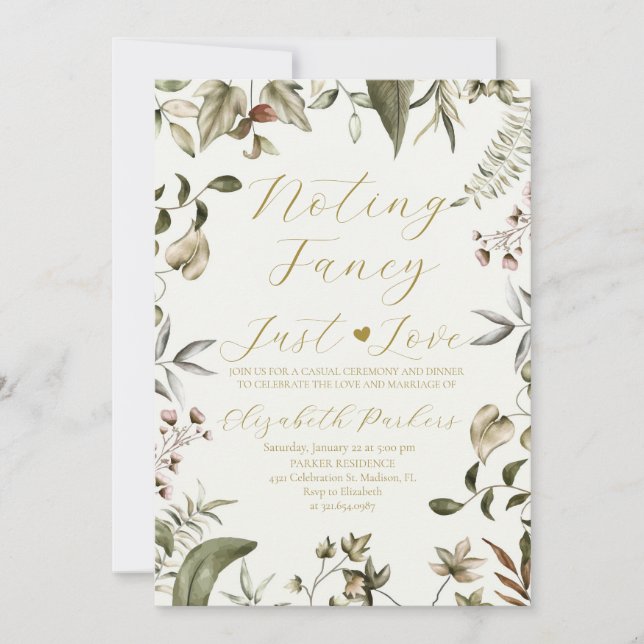 Greenery Nothing Fancy Just Love Elopement Invitation (Front)