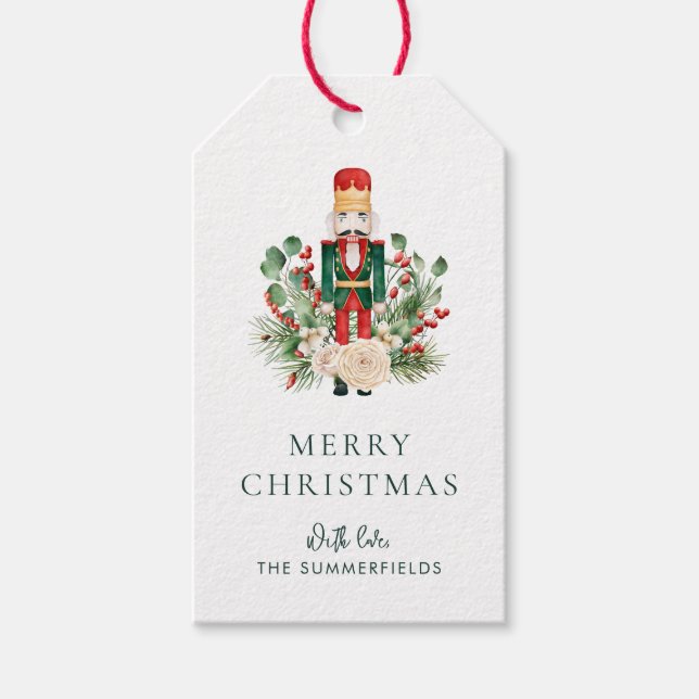 Greenery Nutcracker Christmas Personalised Gift Tags (Front)