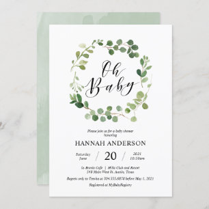 Greenery Oh Baby Shower Modern Script Invitation