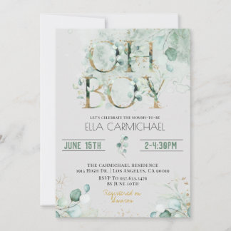 Greenery Oh Boy Baby Shower Invitation