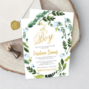 Greenery Oh Boy Baby Shower Invitation Gold