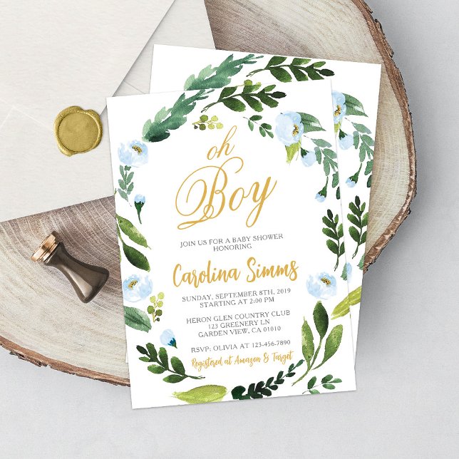 Greenery Oh Boy Baby Shower Invitation Gold (Creator Uploaded)