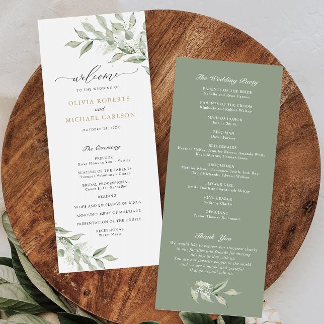 Greenery Olive Branch Baby's Breath Gold Wedding Programme (Creator Uploaded)