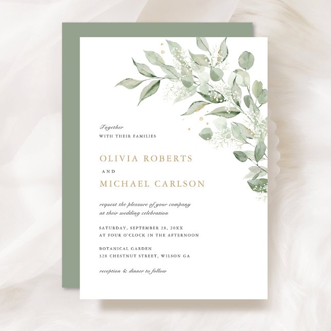 Greenery Olive Leave Branch Baby's Breath Wedding Invitation (Creator Uploaded)