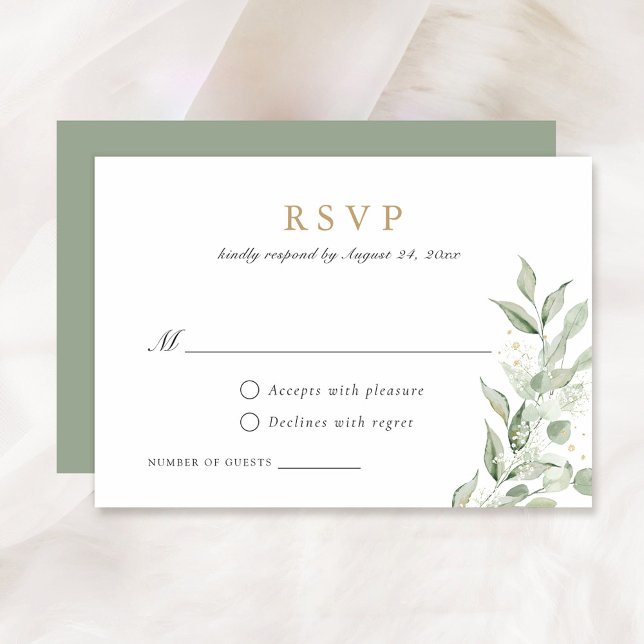 Greenery Olive Leaves Branch Baby's Breath RSVP Invitation (Creator Uploaded)