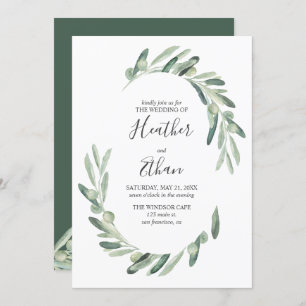 Greenery Olive Modern Handwritten Font Wedding Invitation