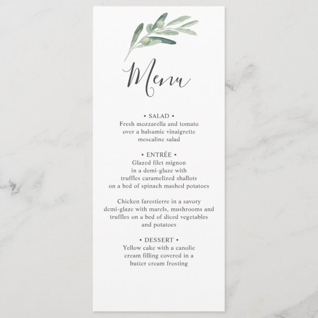 Greenery Olive Wedding Menu (Front)