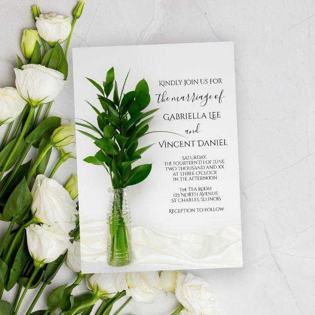 Greenery on White Wedding Invitation (Creator Uploaded)