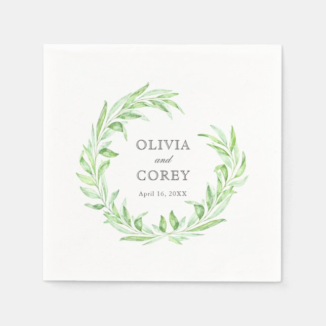 Greenery Open Laurel Wreath Wedding Napkin (Front)