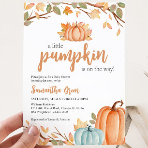 Greenery Orange Pumpkin Baby Shower Invitation
