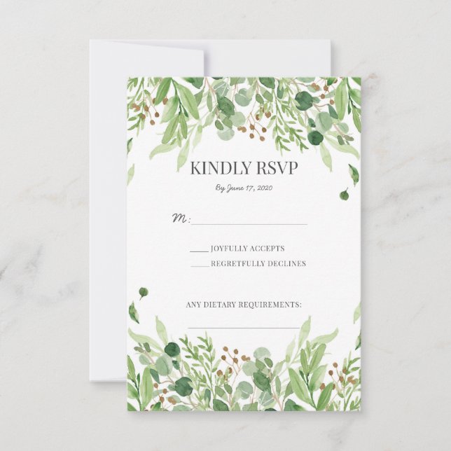 Greenery outdoor wedding watercolor RSVP cards (Front)