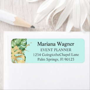 Greenery Palm Leaves Gold on Teal Business
