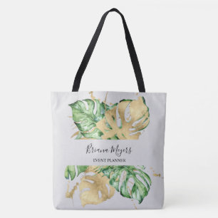 Greenery Palm Leaves Gold Sand Tropical Tote Bag