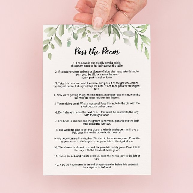 Greenery Pass the Poem Bridal Shower Game  Invitation (Creator Uploaded)