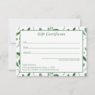 Greenery Pattern Modern Gift Certificate