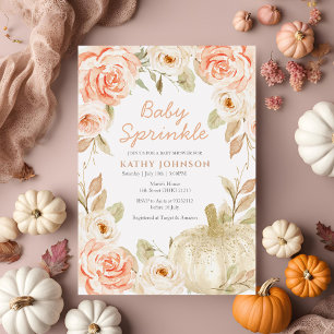 Greenery Peach White Pumpkin Baby Sprinkle Invitation