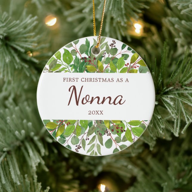 Greenery Personalised First Christmas As A Nonna Ceramic Tree Decoration (Tree)