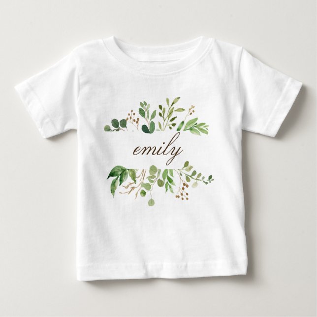 Greenery Personalised Name Baby T-Shirt (Front)