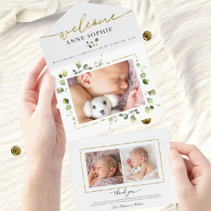 Greenery Photo Birth Announcement & Thank You Card