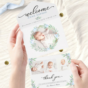 Greenery Photo Birth Announcement & Thank You Card