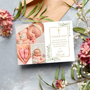 Greenery Photo Collage Baptism Thank You Postcard