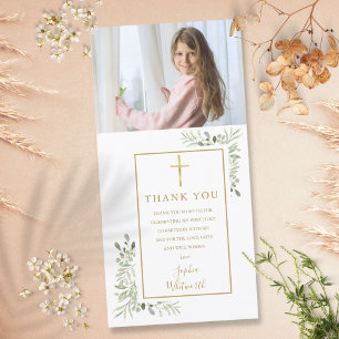 Greenery Photo First Holy Communion Thank You Card