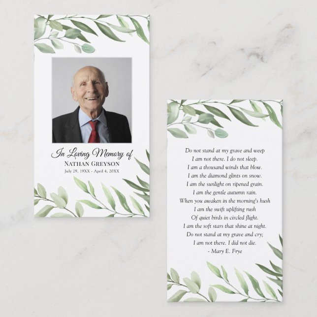 Greenery Photo Funeral Prayer Cards (Front/Back)