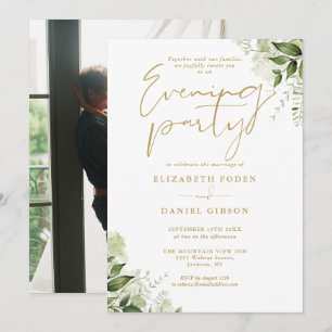 Greenery Photo Gold Wedding Evening Party Invitation