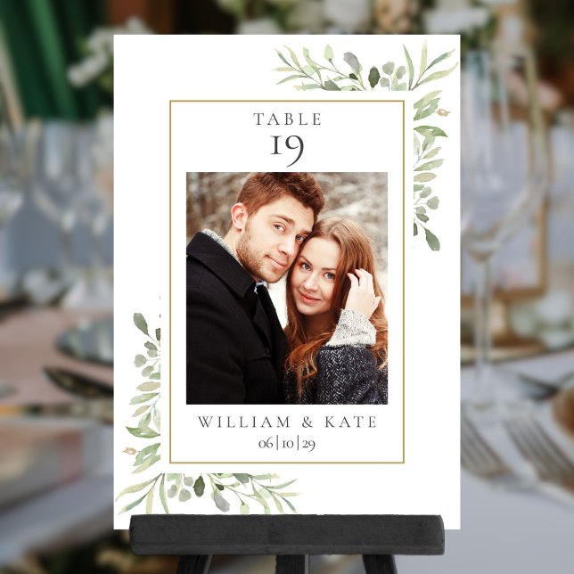 Greenery Photo Name Date Wedding Table Number (Greenery Photo Name Date Wedding Table Number)
