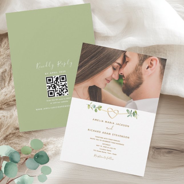 Greenery Photo QR Code Wedding Invitation (Creator Uploaded)