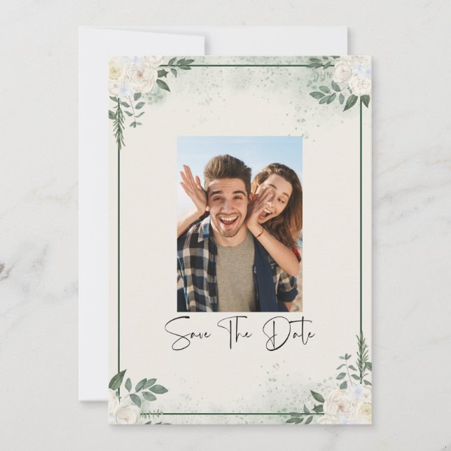 Greenery Photo Save The Date Invitation (Front)