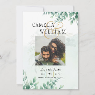 Greenery PHOTO SAVE THE DATES Eucalyptus BUDGET Invitation