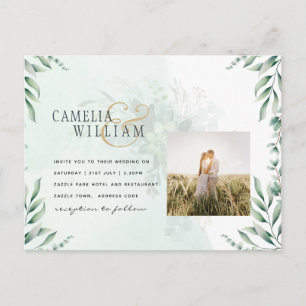 Greenery PHOTO Wedding Invitation QR CODE Postcard