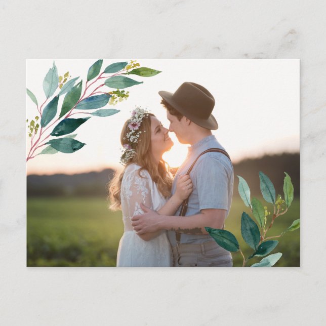 Greenery Photo Wedding Thank You Postcard (Front)